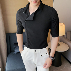 夏季新款男个性偏门襟中袖衬衫五分袖衬衣韩版修身A233-BF99图片
