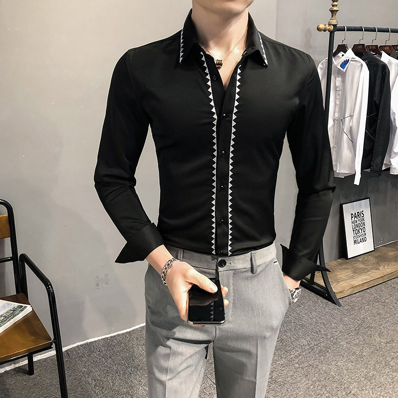 2021春装男衬衫长袖绣花衬衫男青年潮流花衬衫时尚A068-H696,男装衬衫,星座419（原A233）