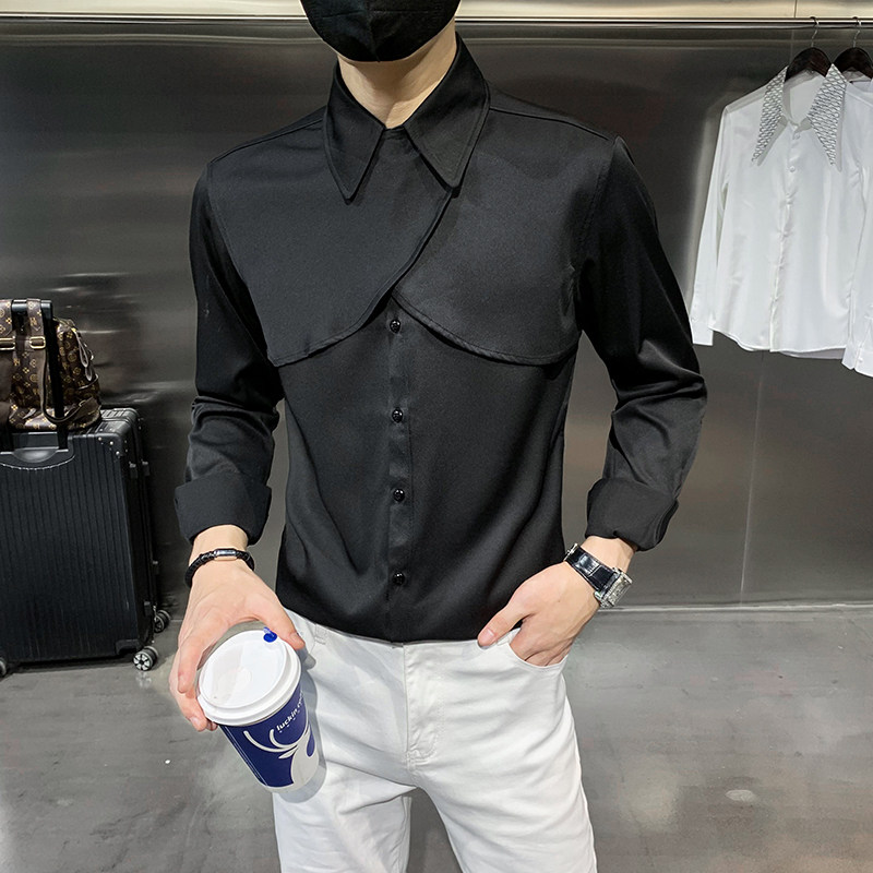 秋新款男纯色长袖衬衫社会风个性衬衣修身款衬衣常年做H725,男装衬衫,星座419（原A233）