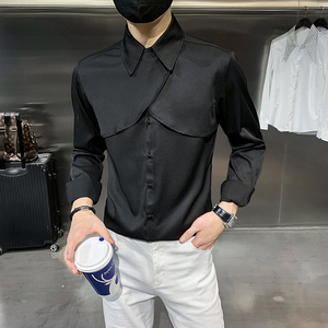 秋新款男纯色长袖衬衫社会风个性衬衣修身款衬衣常年做 H725图片