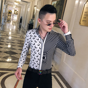 2021春秋衬衫社会男长袖上衣印花男装韩版修身四季潮流衬衣Q607-P55,男装衬衫,星座419（原A233）