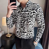 男士四季款长袖衬衫~个性豹纹花衬衫~潮流衬衣XZ419-DC103-P59，男装衬衫，星座419（原A233）