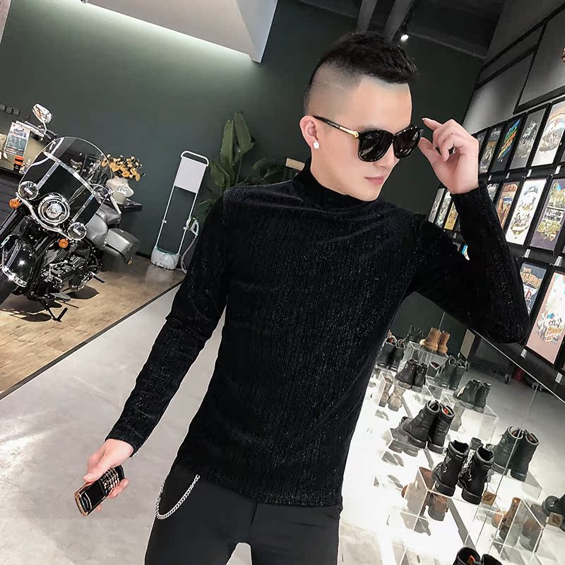 社会风T恤男长袖针织衫外穿网红半高领暗金打底衫A068-QS18-P45，男装T恤，星座419（原A233）