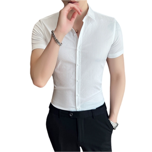 春夏男士衬衫 高级感休闲衬衣 短袖条纹衬衫5分袖A233-M323-P60图片