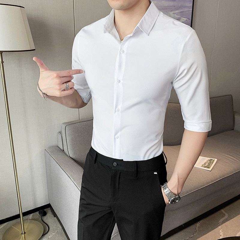 2021春夏男衬衫中袖纯色衬衣青年商务衬衫潮流衬衫时尚D666特,男装衬衫,星座419（原A233）