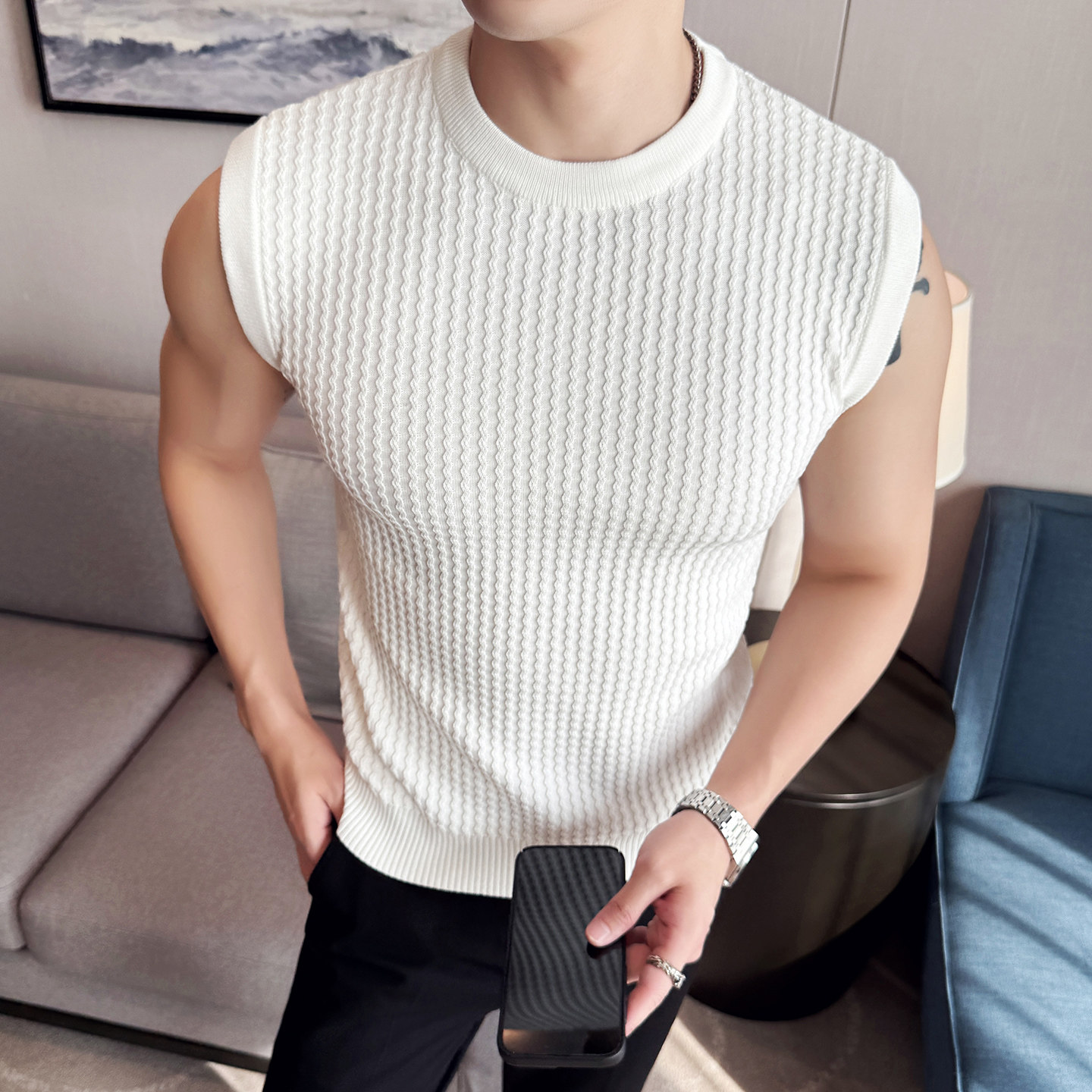 男士无袖背心~个性款针织背心马甲~休闲背心419-S0802-P45,男装背心/马甲,星座419（原A233）