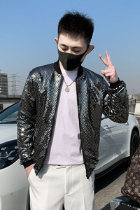 2025春夏新款男个性时尚防晒衣夜店潮男薄夹克外套A233-A77银-P60图片