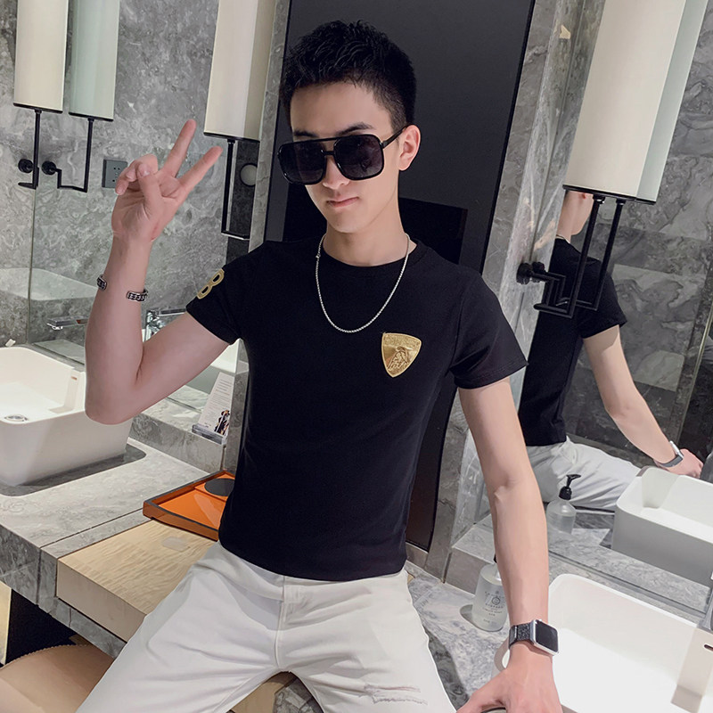 夏季新款社会小伙T恤男短袖ins网红短袖半袖上衣AB34-P35控价55,男装T恤,星座419（原A233）