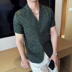 M99~男士夏季短袖西装领衬衫~潮流印花短袖衬衫A233-M99-P75图片