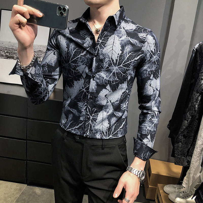 四季款男英伦衬衫长袖修身印花衬衣男青年商务衬衫A068-BF882,男装衬衫,星座419（原A233）