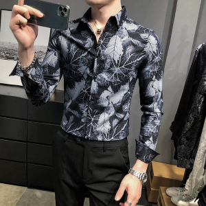 四季款男英伦衬衫长袖修身印花衬衣男青年商务衬衫A068-BF882图片