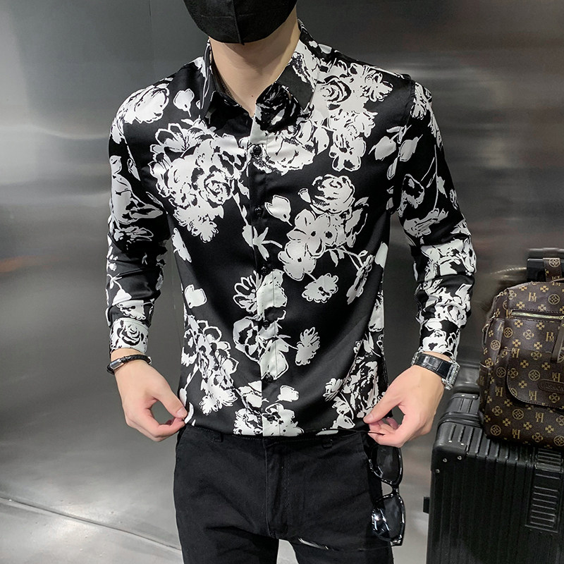 四季款男长袖衬衫社会风个性衬衣修身款印花衬常年款BF11,男装衬衫,星座419（原A233）