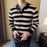 男士秋冬翻领毛衣~潮流撞色条纹毛衣~小V领针织衫419-S98002-P55，男装针织衫/毛衣，星座419（原A233）