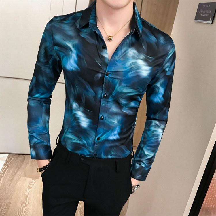 20秋男衬衫英伦长袖上衣印花男装韩版修身四季暗花色衬衣H485,男装衬衫,星座419（原A233）