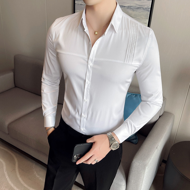 四季款男纯色长袖衬衫英伦时尚轻奢品质衬衣修身款个性款BF08-P55,男装衬衫,星座419（原A233）