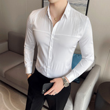 四季款男纯色长袖衬衫英伦时尚轻奢品质衬衣修身款个性款BF08-P55，男装衬衫，星座419（原A233）