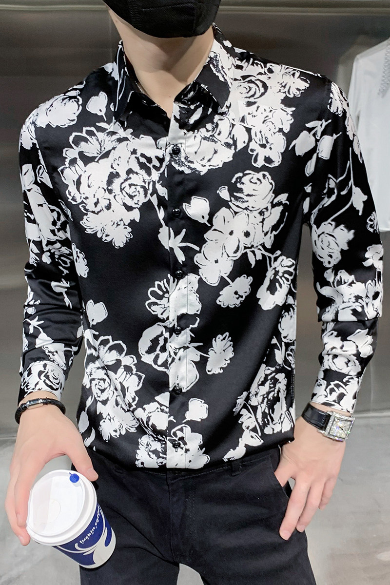 四季款男长袖衬衫社会风个性衬衣修身款印花衬常年款BF11,男装衬衫,星座419（原A233）