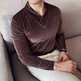 男士秋冬V领长袖打底衫男个性款小波点打底T恤419-DX004-P45，男装T恤，星座419（原A233）