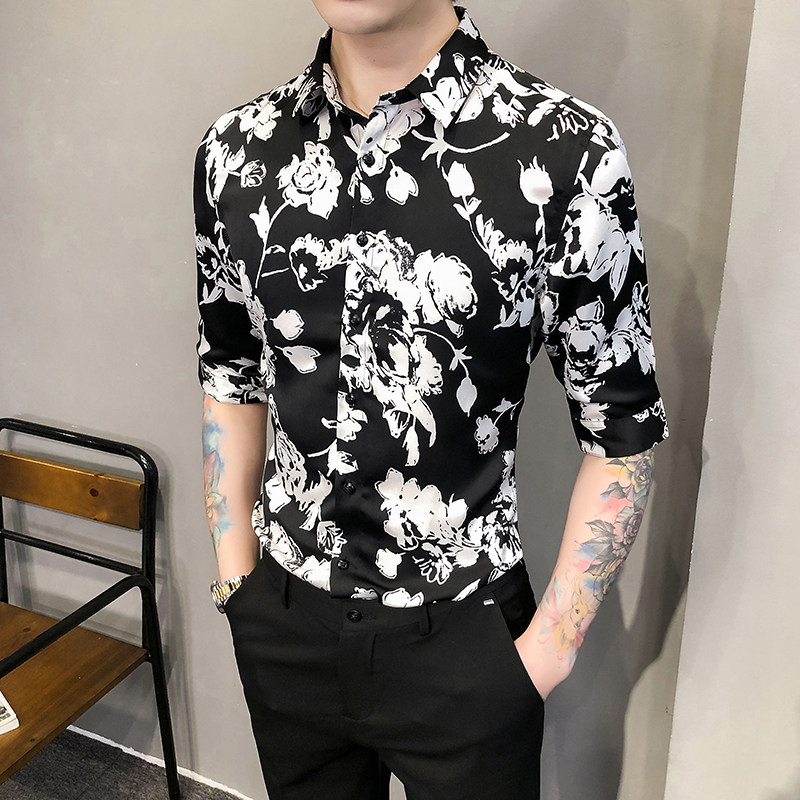 2021春夏男衬衫中袖印花衬衣青年商务衬衫潮流花衬衫时尚BF91,男装衬衫,星座419（原A233）