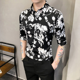 2021春夏男衬衫中袖印花衬衣青年商务衬衫潮流花衬衫时尚BF91，男装衬衫，星座419（原A233）