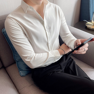 四季款男纯色长袖衬衫轻熟衬衣韩版修身个性上衣秋装衬衫BF31图片