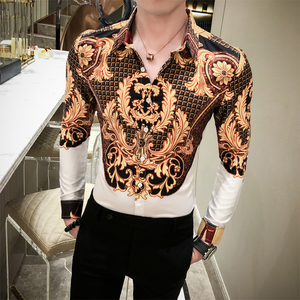 2021春男衬衫英伦男长袖上衣韩版修身印花衬衫工服A068-H800-P55图片