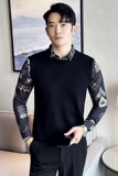 秋冬男士毛衣假两件针织毛衣打底衫拼接彩色袖翻领毛衣S1007-P95，男装T恤，星座419（原A233）