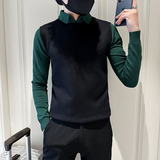 秋冬男士毛衣假两件针织打底个性撞色翻领毛衣A233-S2394-P69，男装T恤，星座419（原A233）