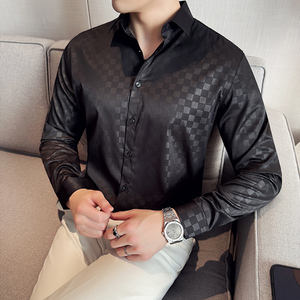 四季款男英伦衬衫长袖修身格子衬衣男青年商务衬衫A233-M2025-P65图片