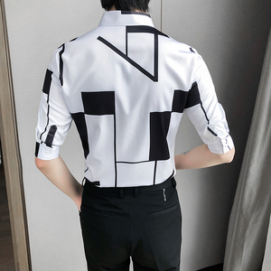 2021春夏男衬衫中袖条纹衬衣青年商务衬衫印花衬衫时尚H713图片