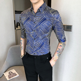 2021春夏男衬衫中袖条纹衬衣青年商务衬衫潮流花衬衫时尚H710，男装衬衫，星座419（原A233）