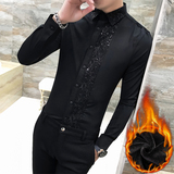 男秋冬英伦风纯色加绒衬衫修身网红加厚保暖上衣潮A068-H278特，男装衬衫，星座419（原A233）