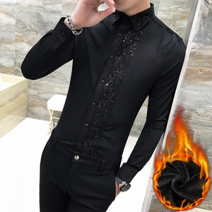 男秋冬英伦风纯色加绒衬衫修身网红加厚保暖上衣潮A068-H278特图片