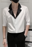 2025春夏男中袖衬衫社会风潮流拼接衬衣个性西装领H752-P55控75，男装西服套装，星座419（原A233）
