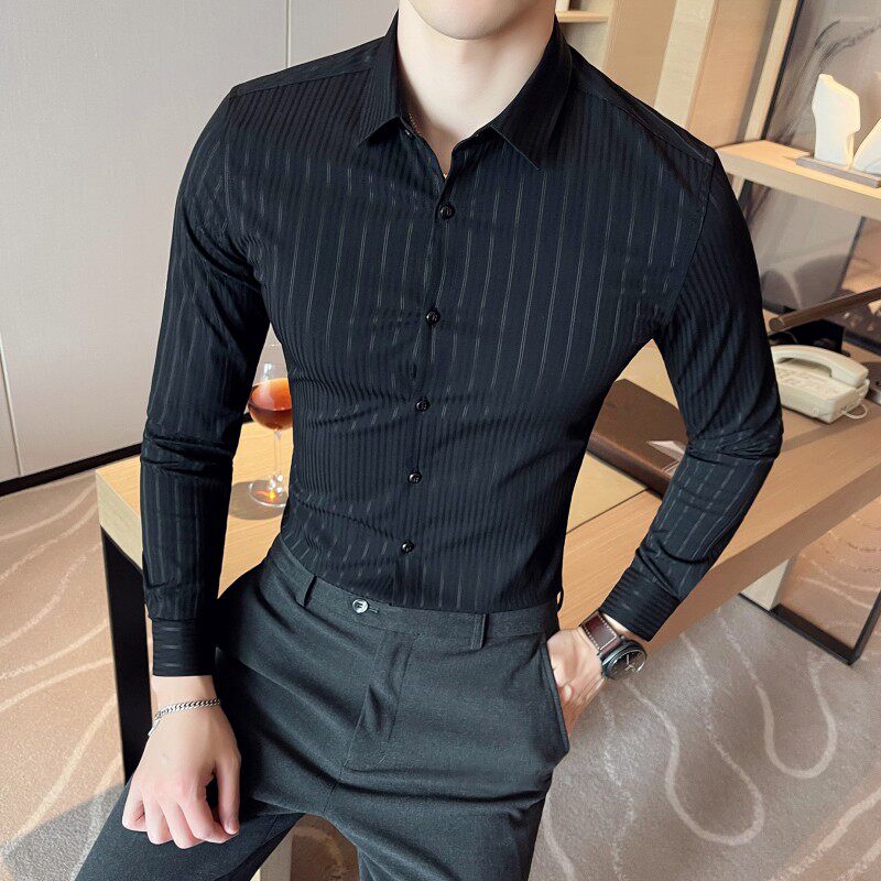 春夏男士衬衫 高级感休闲衬衣 长袖条纹衬衫男衬衣A233-M2108-P65图片