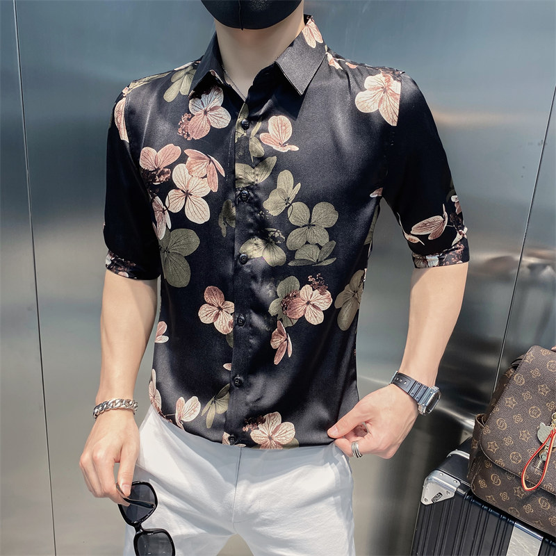 男士中袖衬衫印花款七分袖潮流轻熟风社会小伙7分袖衬衫BF90-P55图片