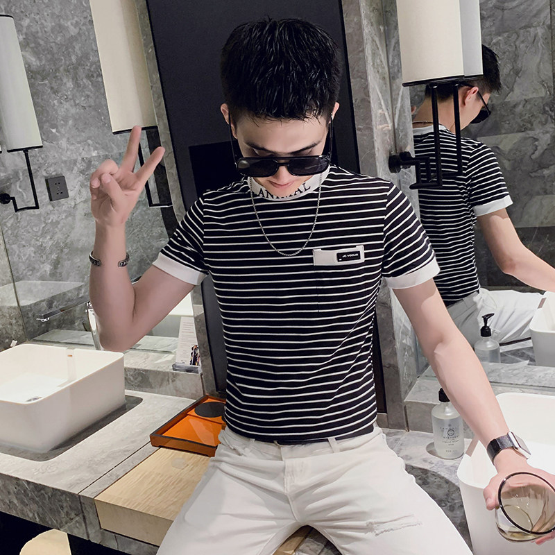 夏季新款社会小伙T恤男短袖ins网红短袖半袖上衣AB32-P35控价55，男装T恤，星座419（原A233）