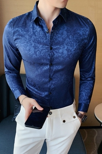 夏季新款男个性长袖衬衫潮流印花衬衣韩版修身A233-BF881-P60图片