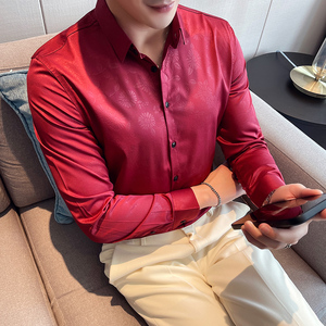四季款男暗花长袖衬衫轻熟衬衣韩版修身个性上衣秋装衬衫BF41图片