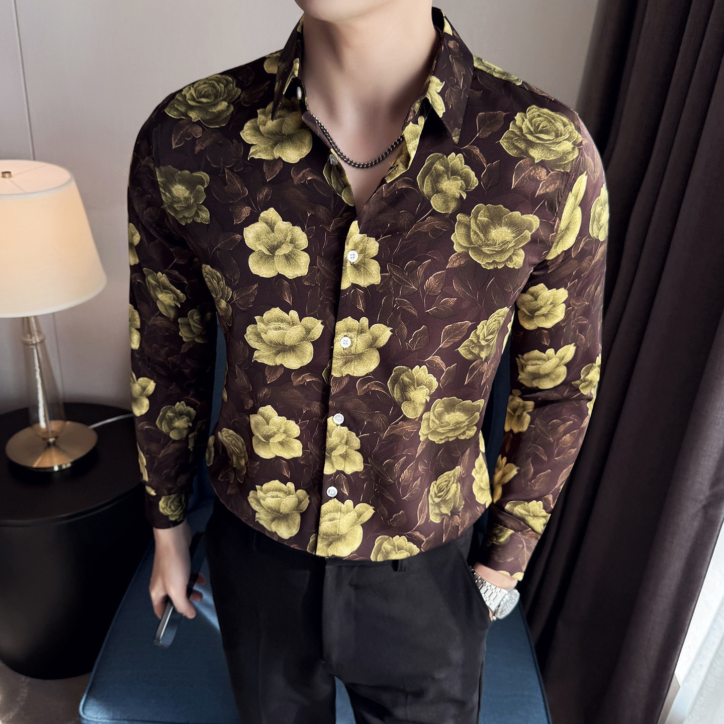 男士四季款潮流衬衫~长袖个性花衬衫时尚花衬衫~419-DC2233-P59,男装衬衫,星座419（原A233）