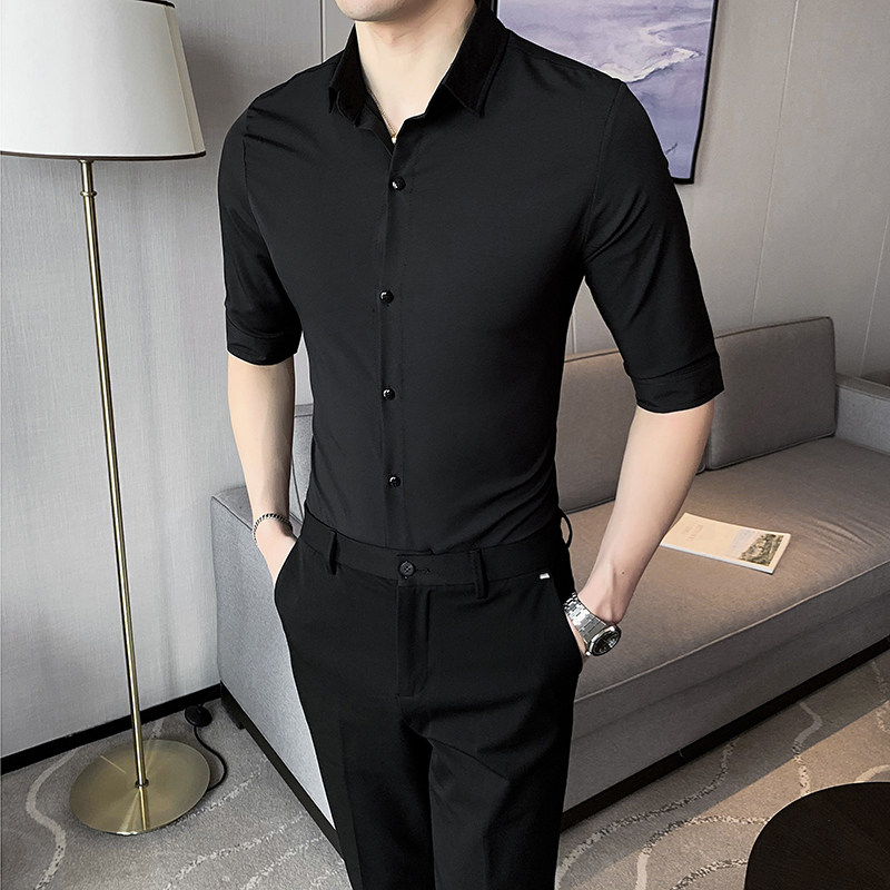 2021春夏男衬衫中袖纯色衬衣青年商务衬衫潮流衬衫时尚D666特,男装衬衫,星座419（原A233）