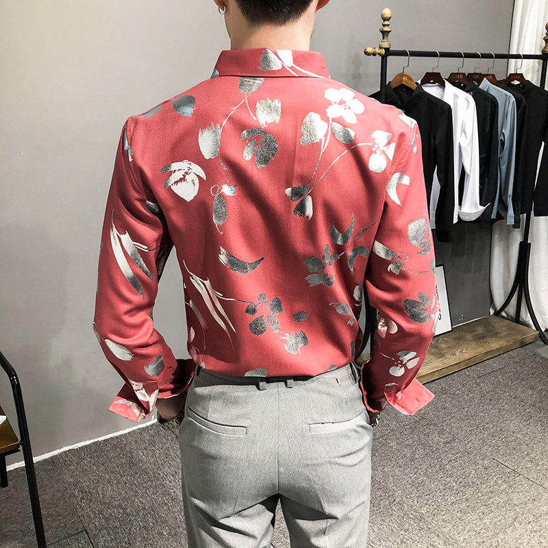 2021春装男衬衫长袖烫金衬衫男青年潮流花衬衫时尚A068-H703,男装衬衫,星座419（原A233）