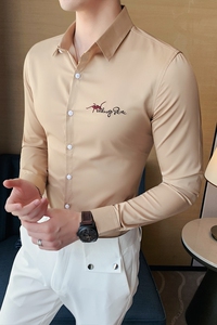 夏季新款男纯色长袖衬衫四季款衬衣韩版修身个性衬A233-BF64-P60图片
