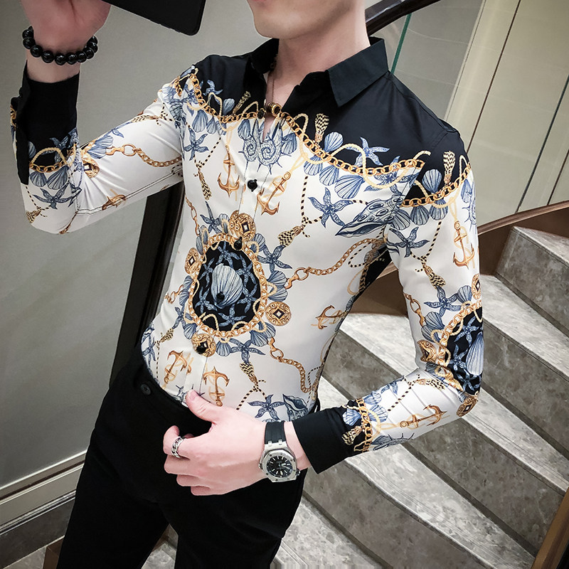 2021春男衬衫英伦男长袖上衣韩版修身数码印花衬衫A068-H534,男装衬衫,星座419（原A233）