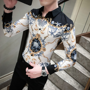 2021春男衬衫英伦男长袖上衣韩版修身数码印花衬衫A068-H534图片