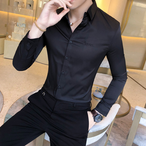 四季款男青年英伦风长袖衬衫纯色男士百搭修身衬衫102A-BF02特图片