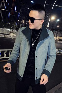 网红外套男秋冬呢料夹克男韩版短款拼接呢料夹克A068-QK810-P115图片