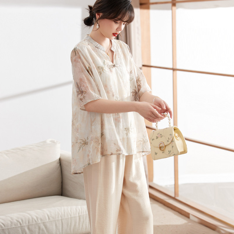 喜卉妈妈夏装洋派小衫40岁中年妇女夏季短袖T恤中老年国风上衣服