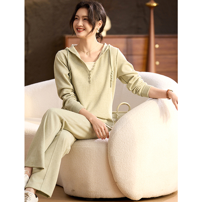 喜卉妈妈新款时尚运动服套装中老年女春装连帽外套休闲卫衣两件套