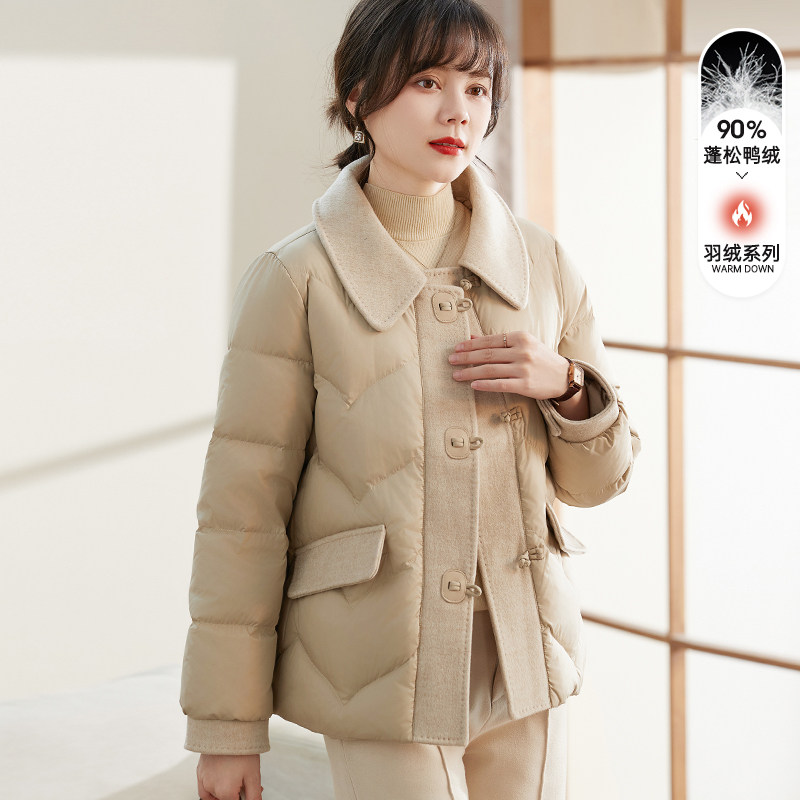喜卉妈妈冬季新款时尚翻领保暖羽绒服中老年女洋气阔太太鸭绒外套